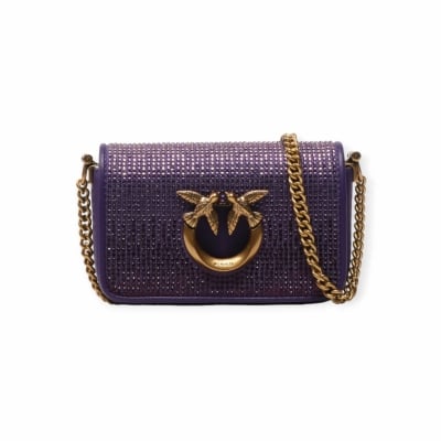 PINKO дамска мини чанта Love Click Micro Full strass purple