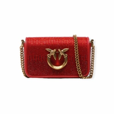 PINKO дамска мини чанта Love Click Micro Full strass red