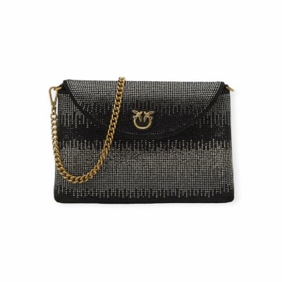 PINKO дамска чанта SOFT ENVELOPE FULL STRASS BLACK