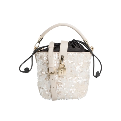 FURLA дамска чанта Artemis mini bucket beige glitter